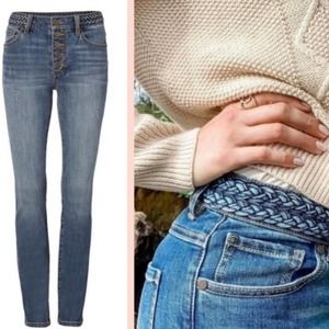 CAbi Button Fly Braided Waistband Skinny Jeans Size 2